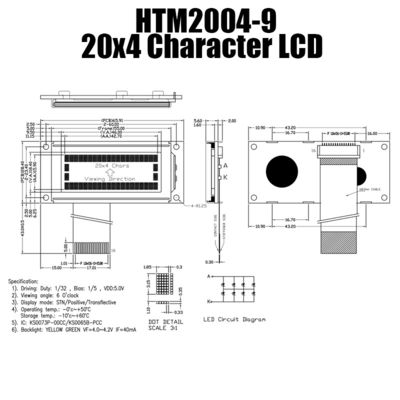 4X20 witte Slanke Karakterlcd Module voor Industriële htm2004-9