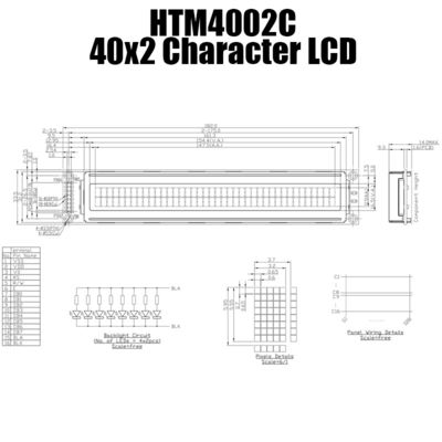 5V industriële Karakterlcd Modulevertoning 40x2 HTM4002C met 8 bits