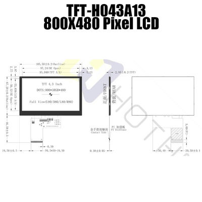 800x480 LVDS de Vertoningszonlicht Leesbare TFT-H043A13SVIST6N40 van 4,3 Duimtft