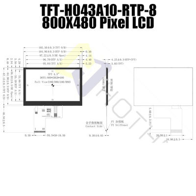 3.3V weerstand biedende LCD 4,3 Duim, 800x480 LCD TFT 4,3 Duim TFT-H043A10SVIST5R40