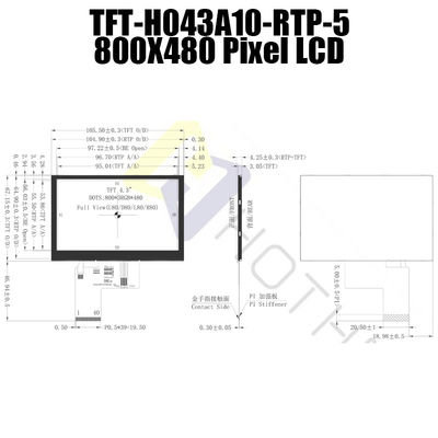 3.3V weerstand biedende LCD 4,3 Duim, 800x480 LCD TFT 4,3 Duim TFT-H043A10SVIST5R40
