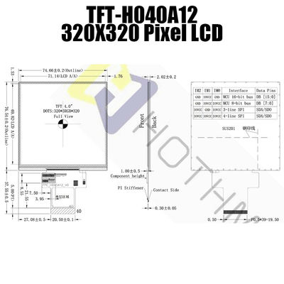 Vierkante Duurzame IPS Vertoning 4 Duim 320x320 Dots With IC TFT-H040A12DHIIL4N40 van TFT LCD