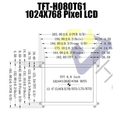De Vertoningsmodule 8,0 Duim lcm-TFT080T61SXGDVNSDC van 46PIN 1024x786 HDMI LCD