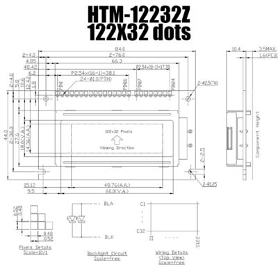122X32 grafische LCD Modulestn Vertoning met Witte Backlight HTM12232Z