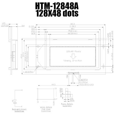 128X48 RADERTJE Zwart-wit Grafische LCD Vertoning met Witte Backlight