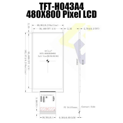 Module 4,3 Duim 480x800 NT35510 TFT_H043A4WVIST5N60 van zonlicht Leesbare TFT LCD