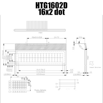 2X16 karakterradertje LCD | FSTN+ Gray Display With No Backlight | ST7032I/HTG1602D