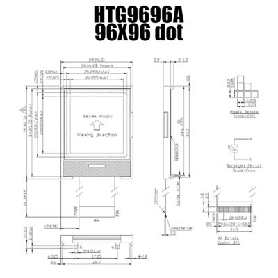 96X96 grafisch RADERTJE LCD SSD1848 | FSTN + Vertoning met WITTE Backlight/HTG9696A
