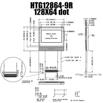 het RADERTJEmodule van 128X64 MCU LCD, de Vertoning HTG12864-9R van IC 7565R Chip On Glass LCD