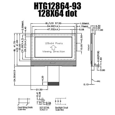 128X64 grijze LCD Grafische Vertoningsmodule met Witte Zijbacklight HTG12864-93