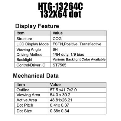 Het RADERTJEvertoning van MCU 132x64 LCD, Transmissive LCD Scherm HTG13264C van ST7565R
