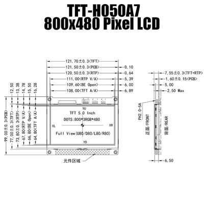 5,0 Duim800x480 IPS Weerstand biedende de Vertonings Brede Temperatuur van TFT LCD