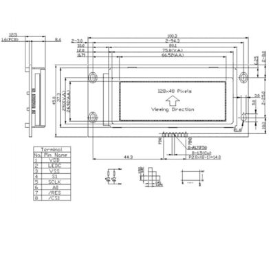 128x48 matrijs Grafische LCD Module met SPI-Interface HTM12848C
