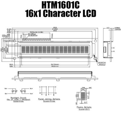 Zwart-wit Karakterlcd Module 1X16 met MCU-Interface HTM1601C