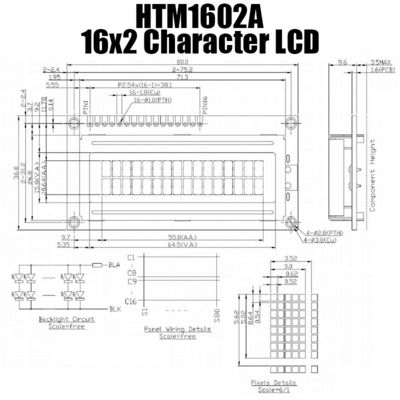 16x2 16 de Module Middelgrote STN Geelgroene HTM1602A van PIN Character LCD