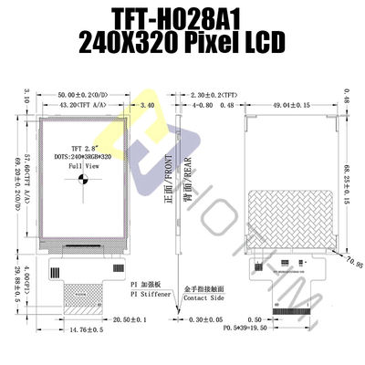 Instrumenten 240x320 2,8“ TFT-de Interface 250cd/m2 van Vertoningsspi