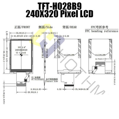Multifunctionele TFT LCD-Vertoningsmodule 2,8“ voor Smart device TFT-H028B9QVTST3N40