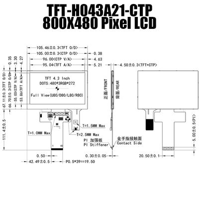 4,3 van het Zonlicht Leesbare TFT LCD van de Duim480x272 Pcap Monitor de Vertoningsmodule