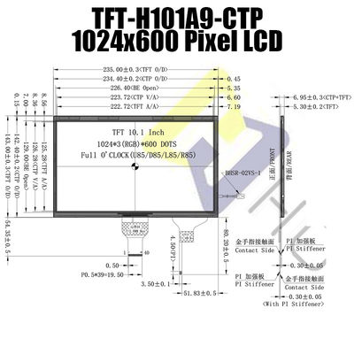 10,1 Duim1024x600 LVDS IPS Module van Zonlicht de Leesbare TFT LCD met Pcap-Monitor