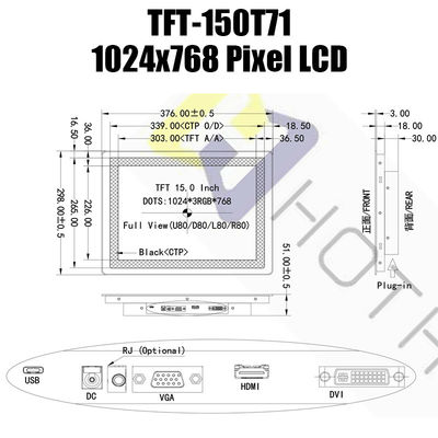 15,0 IPS van het de Monitorhdmi LCD Scherm 1024x768 van Duimpcap de Vertoningsmodule van TFT LCD
