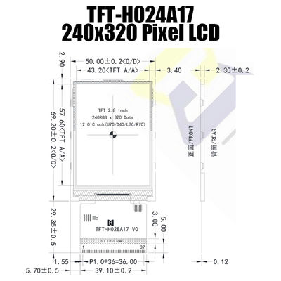De Punten 250cd/M2 van TFT LCD 240x320 van de 2,8 Duimmcu Vertoning met IC ST7789 TFT-H028A17QVTST2N37