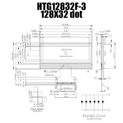 128X32 grafisch RADERTJE LCD ST7565R | FSTN + Vertoning met GRAY Backlight /HTG12832F-3