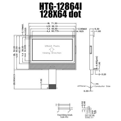 128X64 de Vertoning van SPI Chip On Glass LCD met Witte Zijbacklight HTG12864I