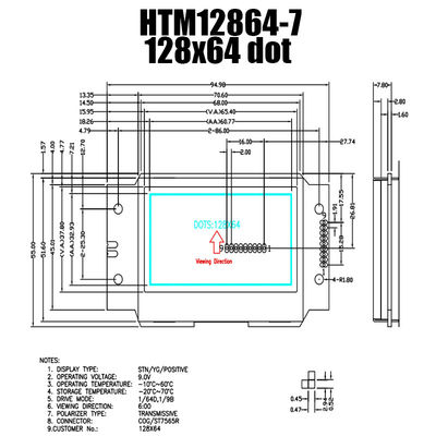128X64 de Grafische LCD Module ST7565R van SPI met Witte Zijbacklight htm12864-7