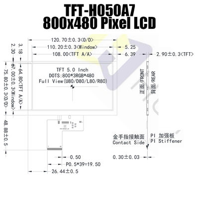 De Vertoningsfabrikant van TFT LCD van 5,0 IPS van de Duim800x480 Vertoning Zonlicht Leesbare Monitors